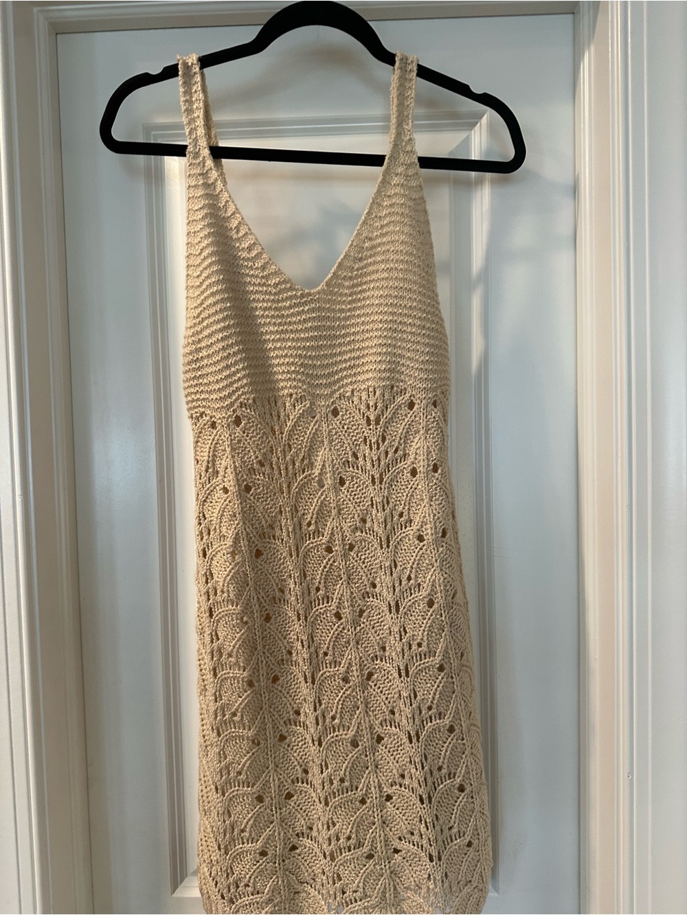 Bluivy Beige Crochet Knit Mini Dress